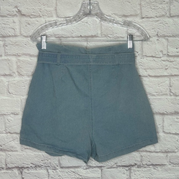 Mele & Pere Paper Bag Waist Tie Denim Shorts - Picture 5 of 14